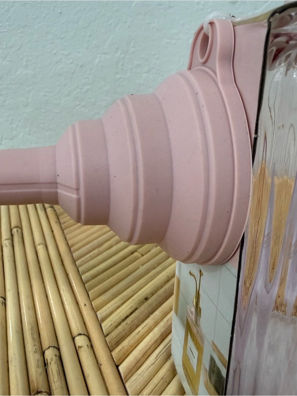 CWC Cook with Color Light Pink Ribbed Glass Syrup Dispenser Collapsible Funnel - Picture 6 of 7